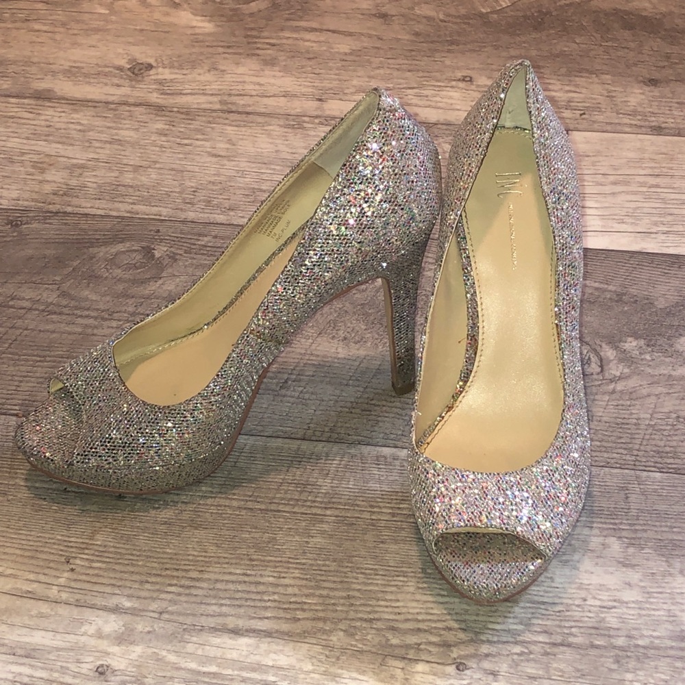 Sparkly peep toe heels